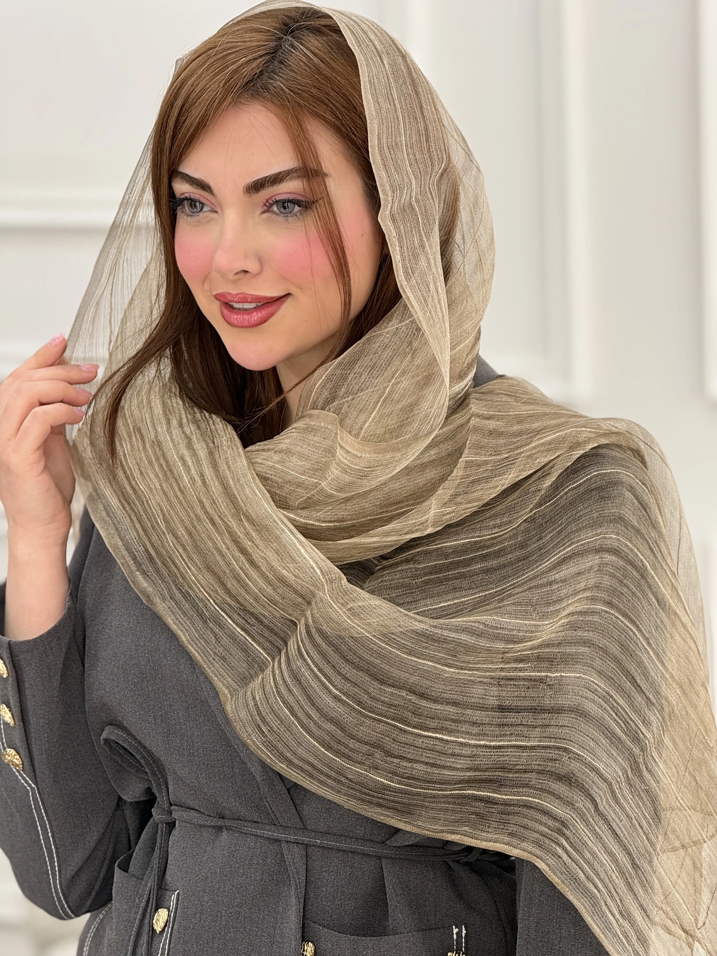 شال حریر شیشه ای راه راه