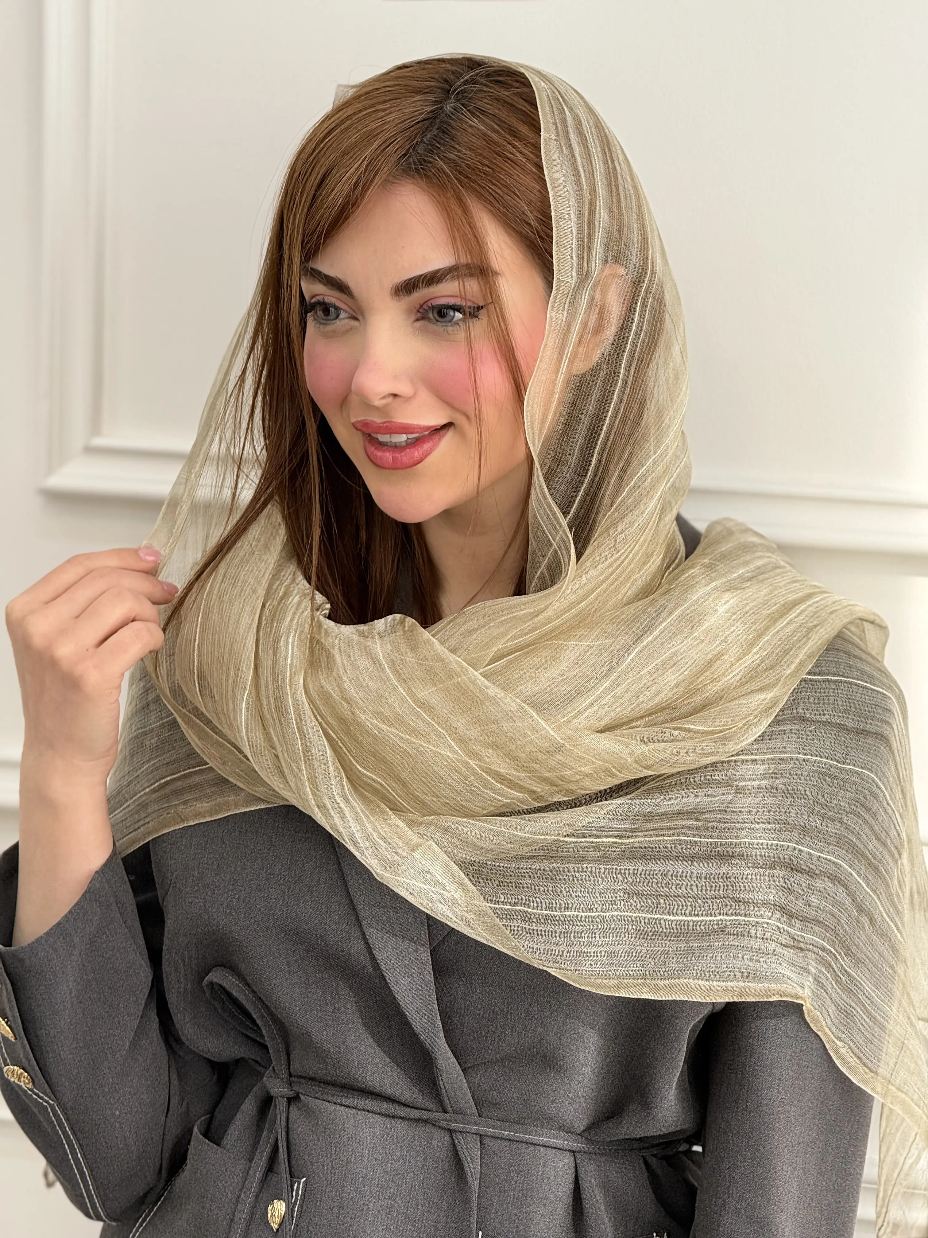 شال حریر شیشه ای راه راه