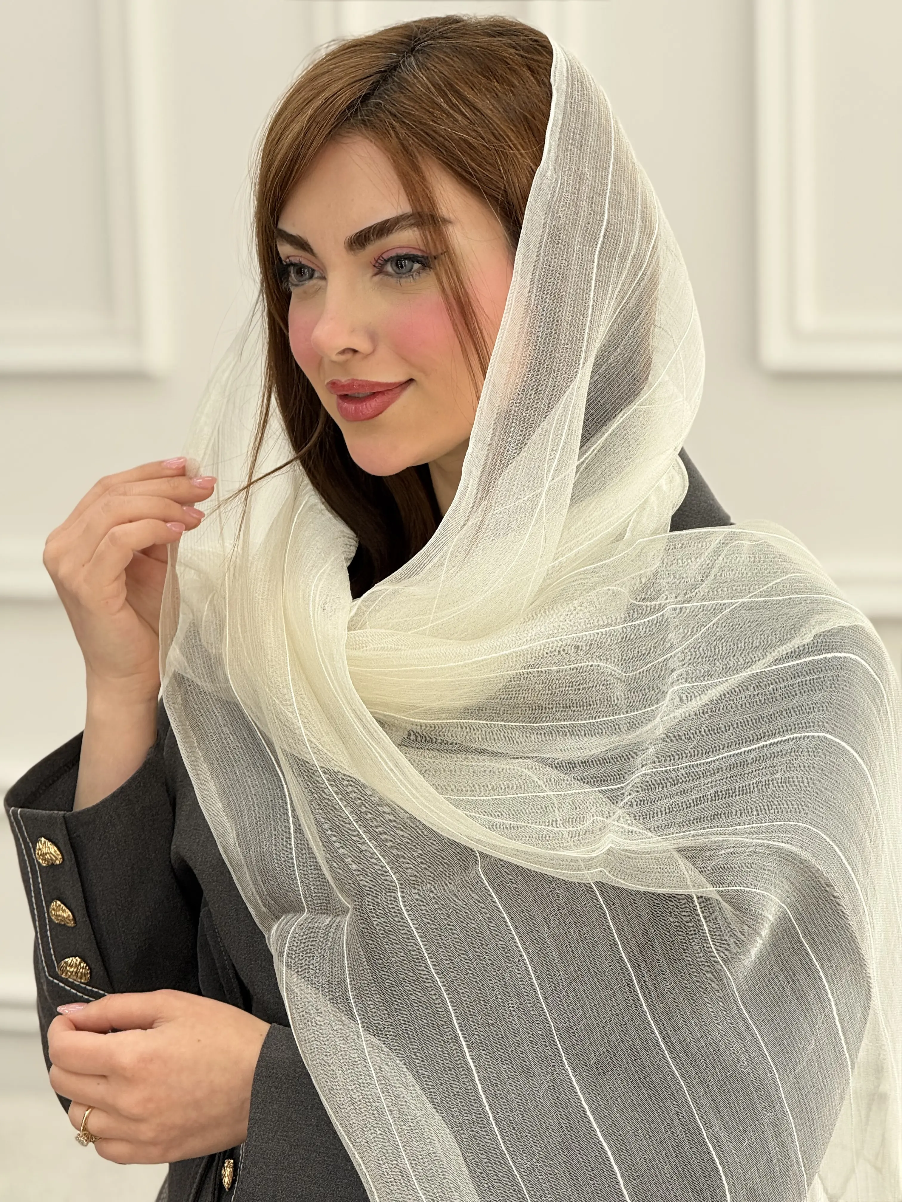 شال حریر شیشه ای راه راه