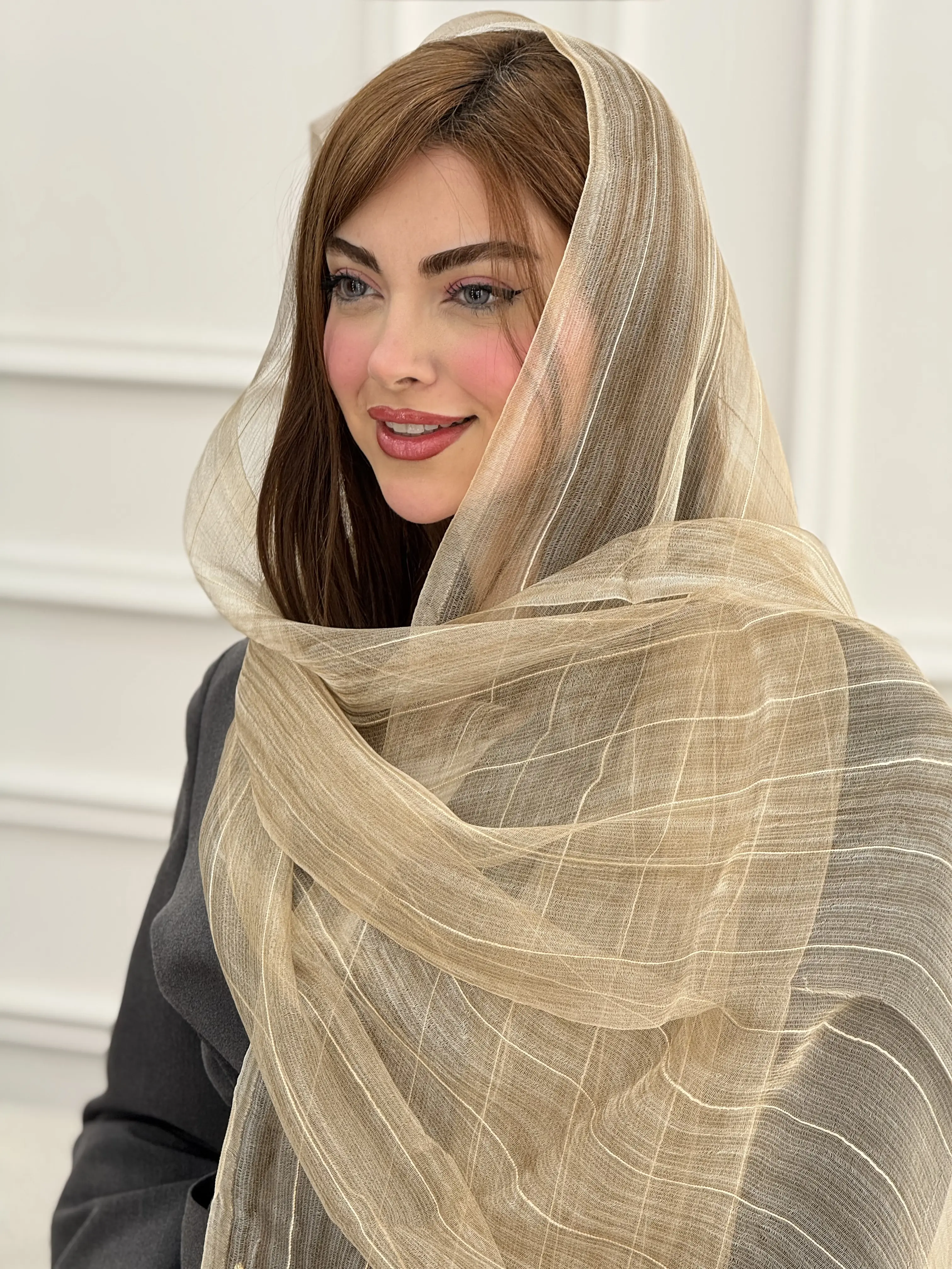 شال حریر شیشه ای راه راه