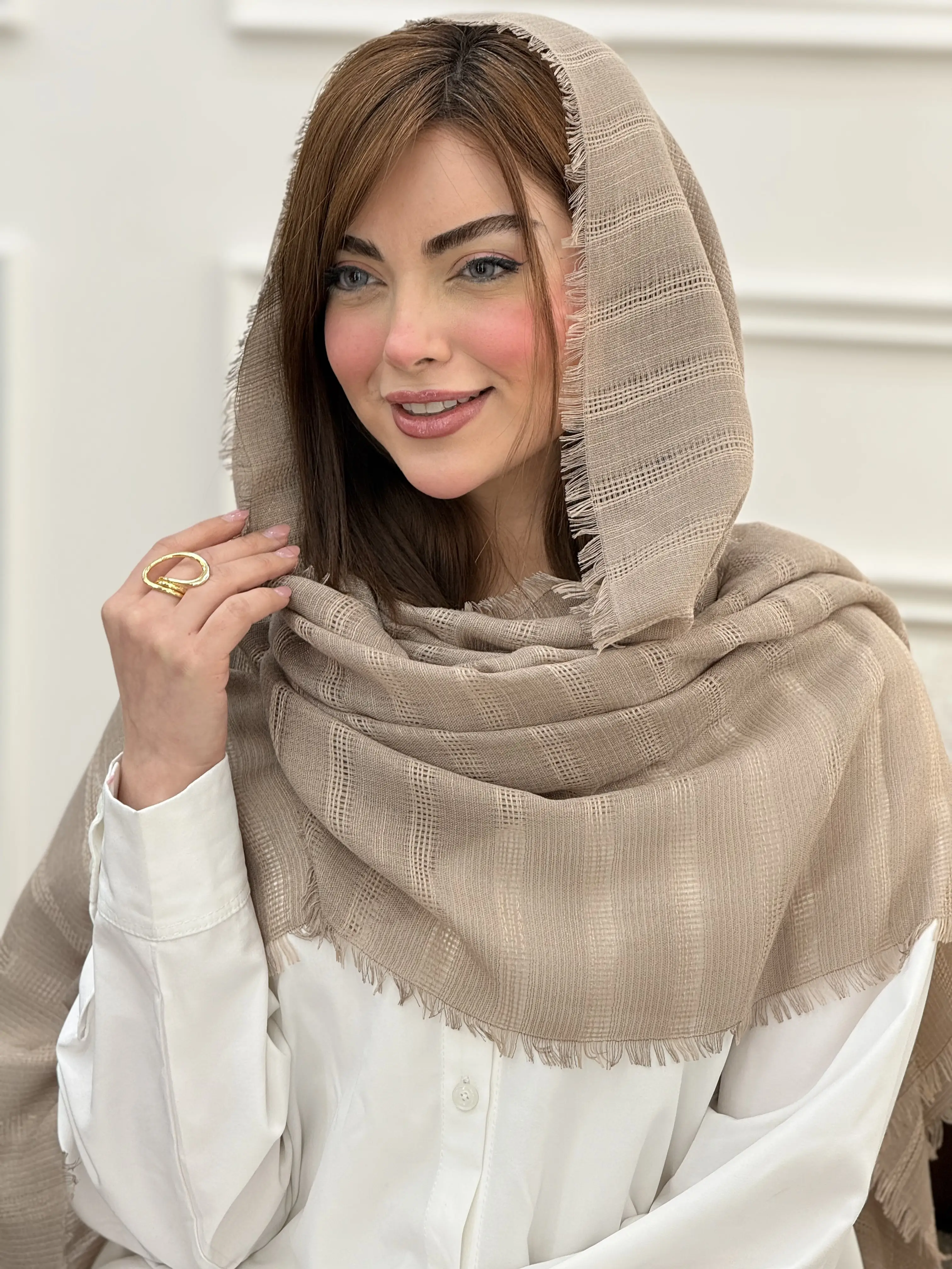شال نخی ساده راه راه حصیری