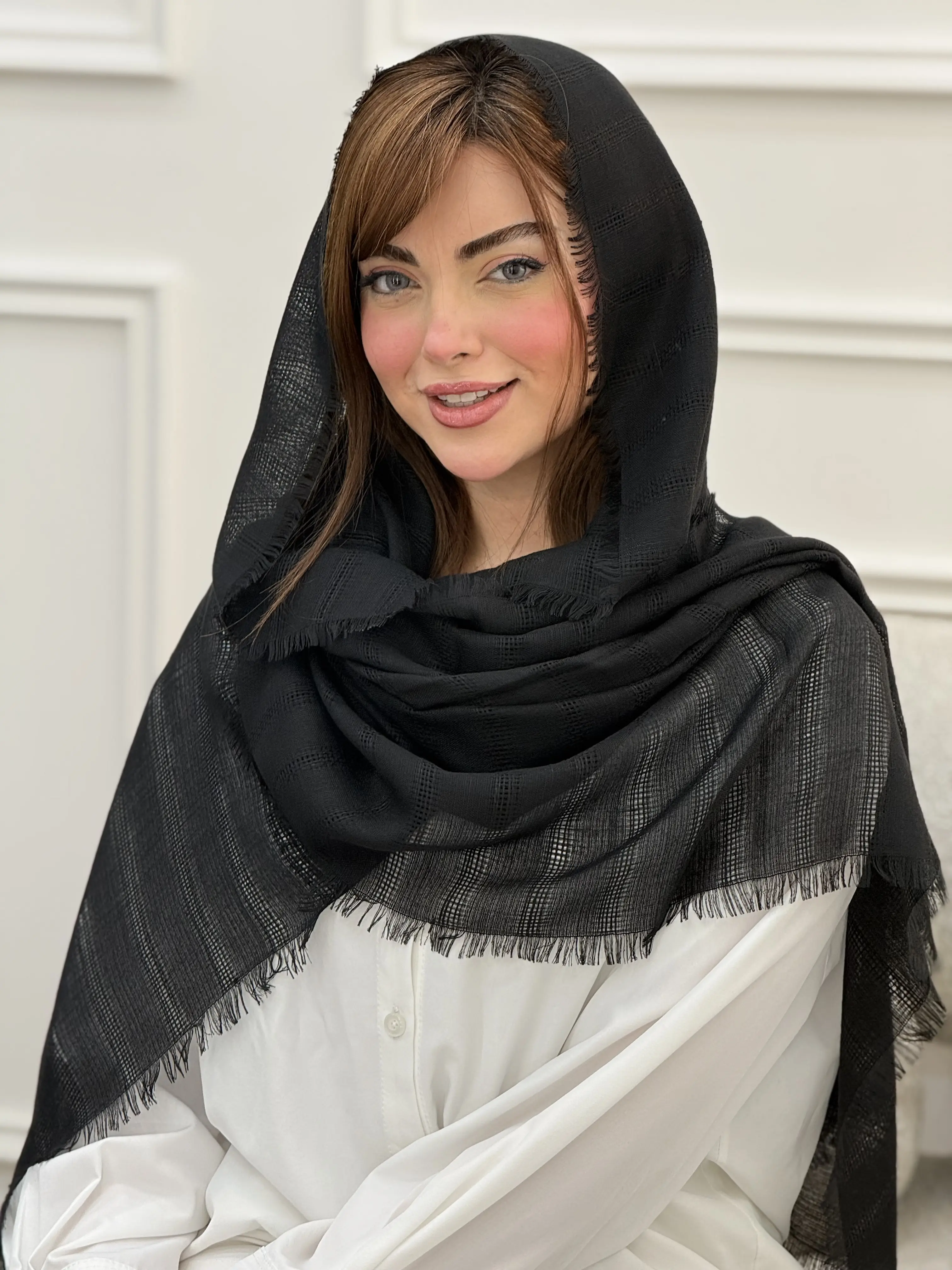 شال نخی ساده راه راه حصیری