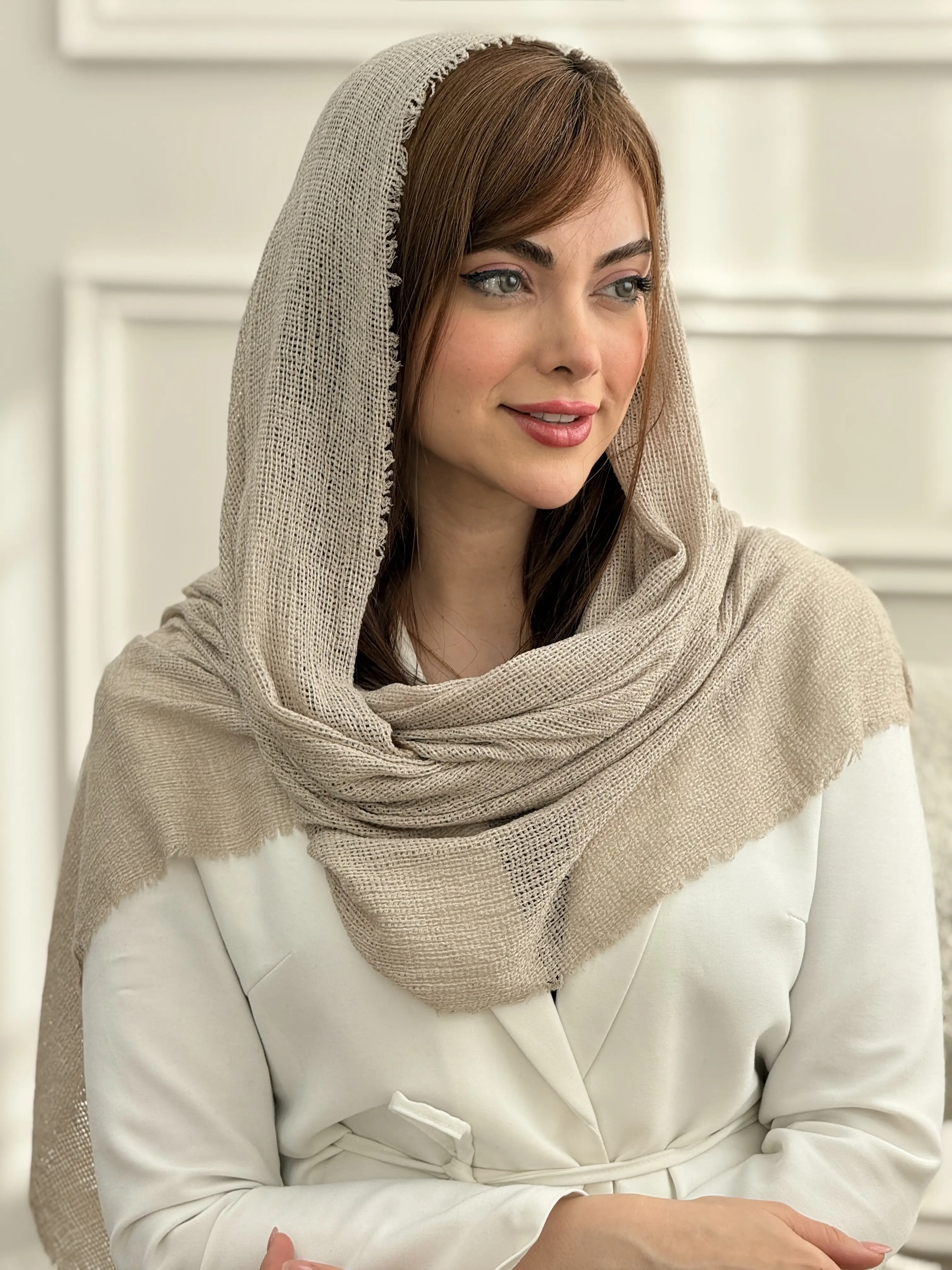 شال ساده نخی حصیری دورریش