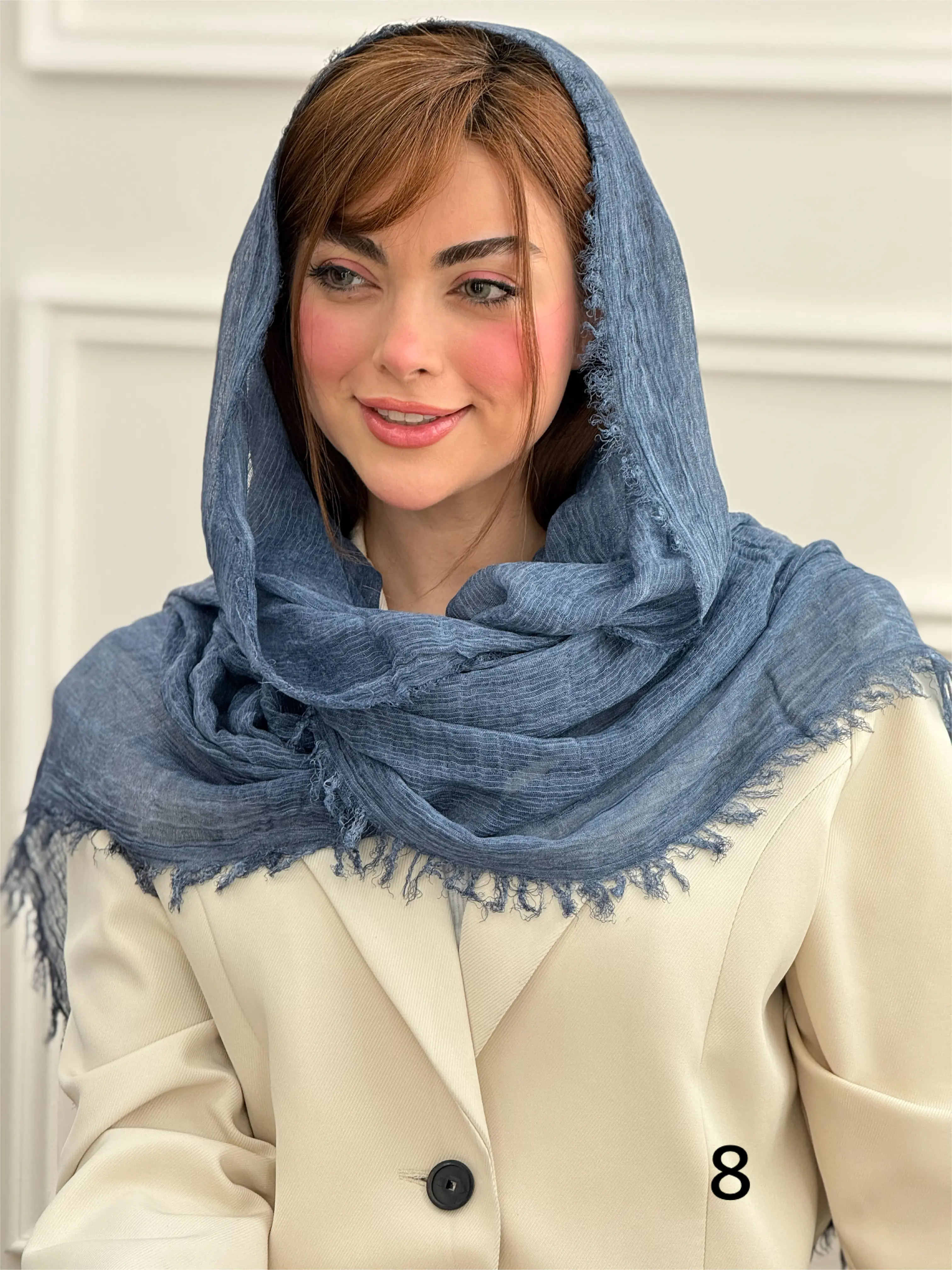 شال نخی کنفی دورریش سرمه ای