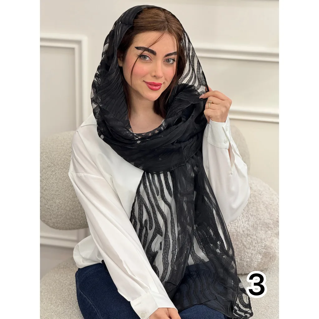 شال مجلسی حریر شیشه ای طرح زبرا