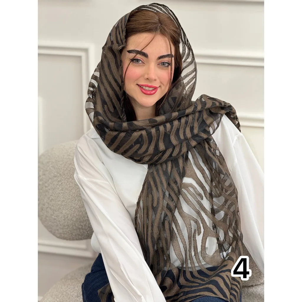 شال مجلسی حریر شیشه ای طرح زبرا