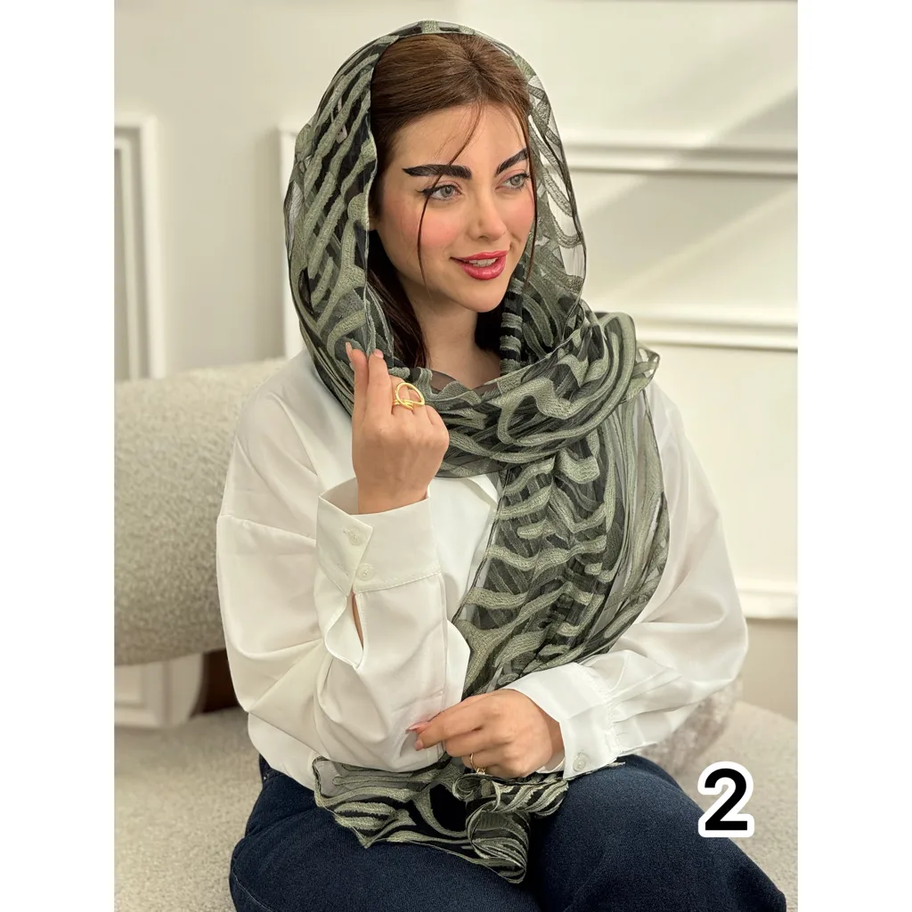 شال مجلسی حریر شیشه ای طرح زبرا