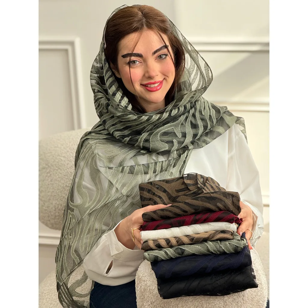 شال مجلسی حریر شیشه ای طرح زبرا