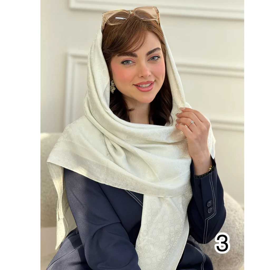 روسری ابریشم ژاکارد استخونی