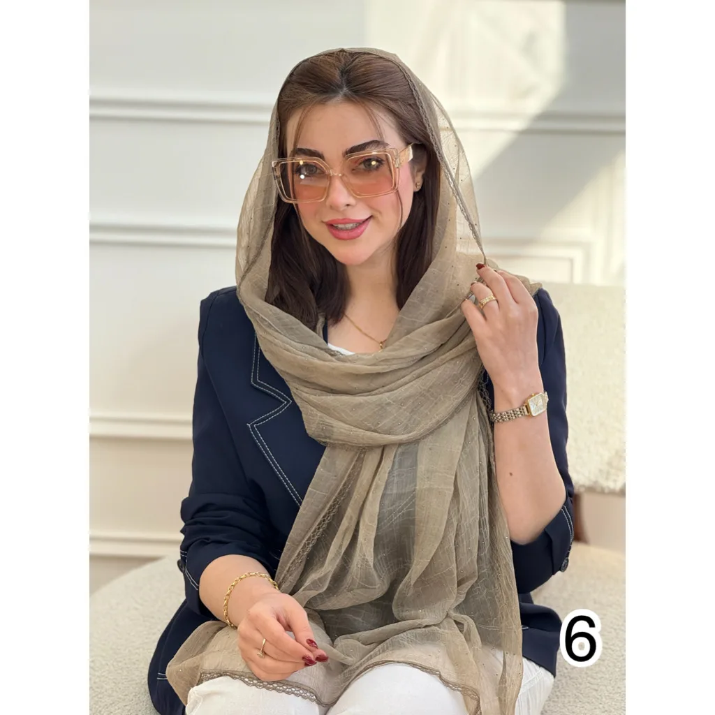 شال مجلسی حریر نگین دار حاشیه دانتل