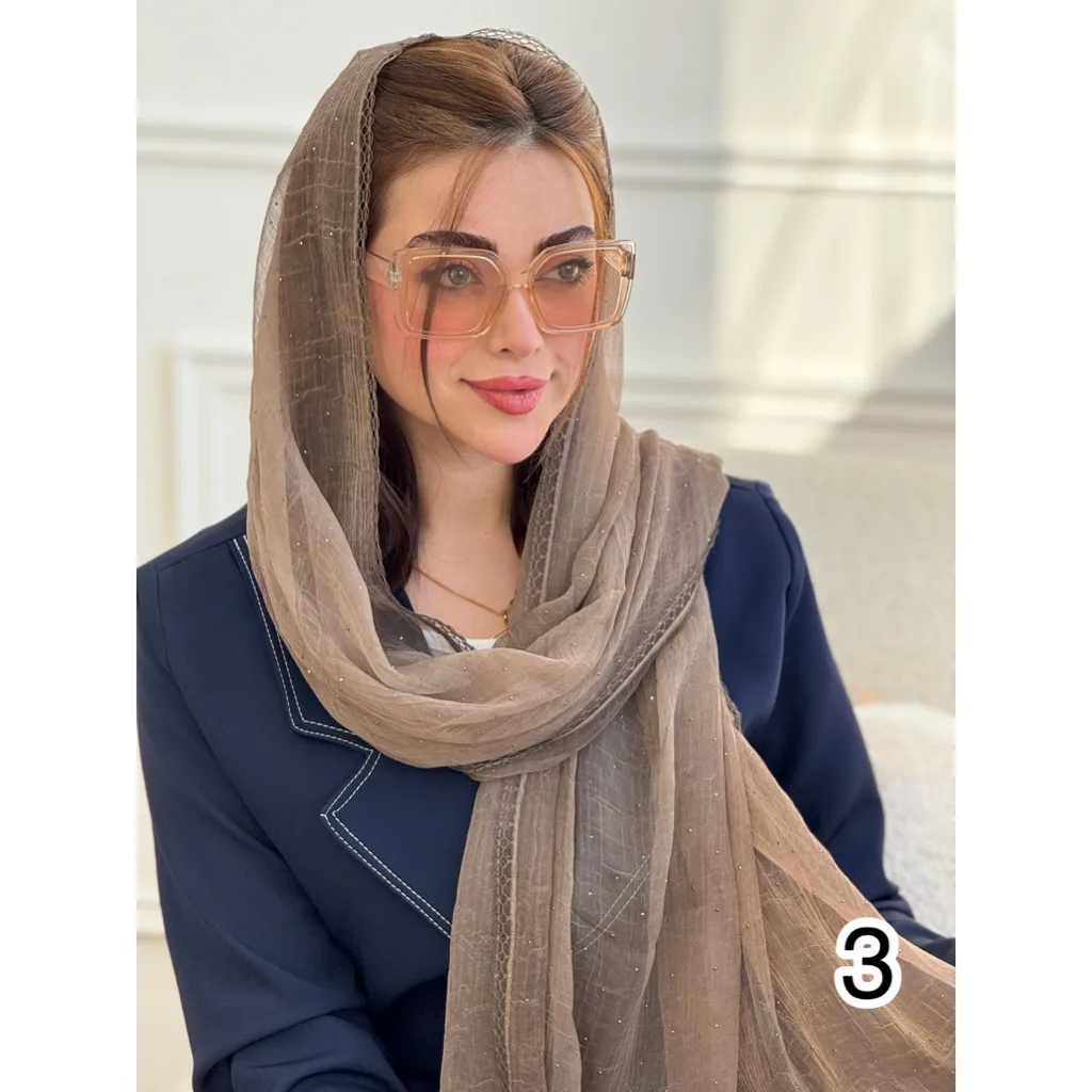 شال مجلسی حریر نگین دار حاشیه دانتل