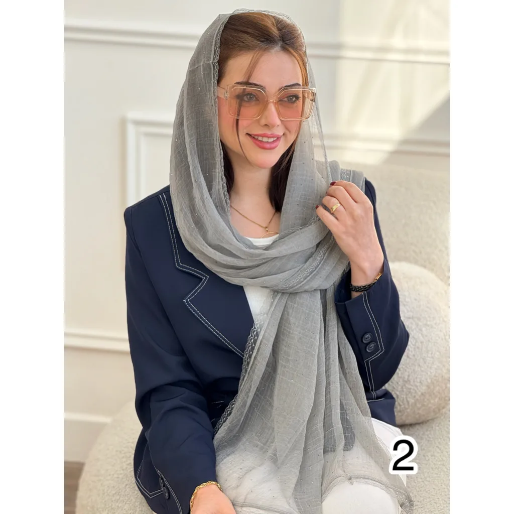 شال مجلسی حریر نگین دار حاشیه دانتل