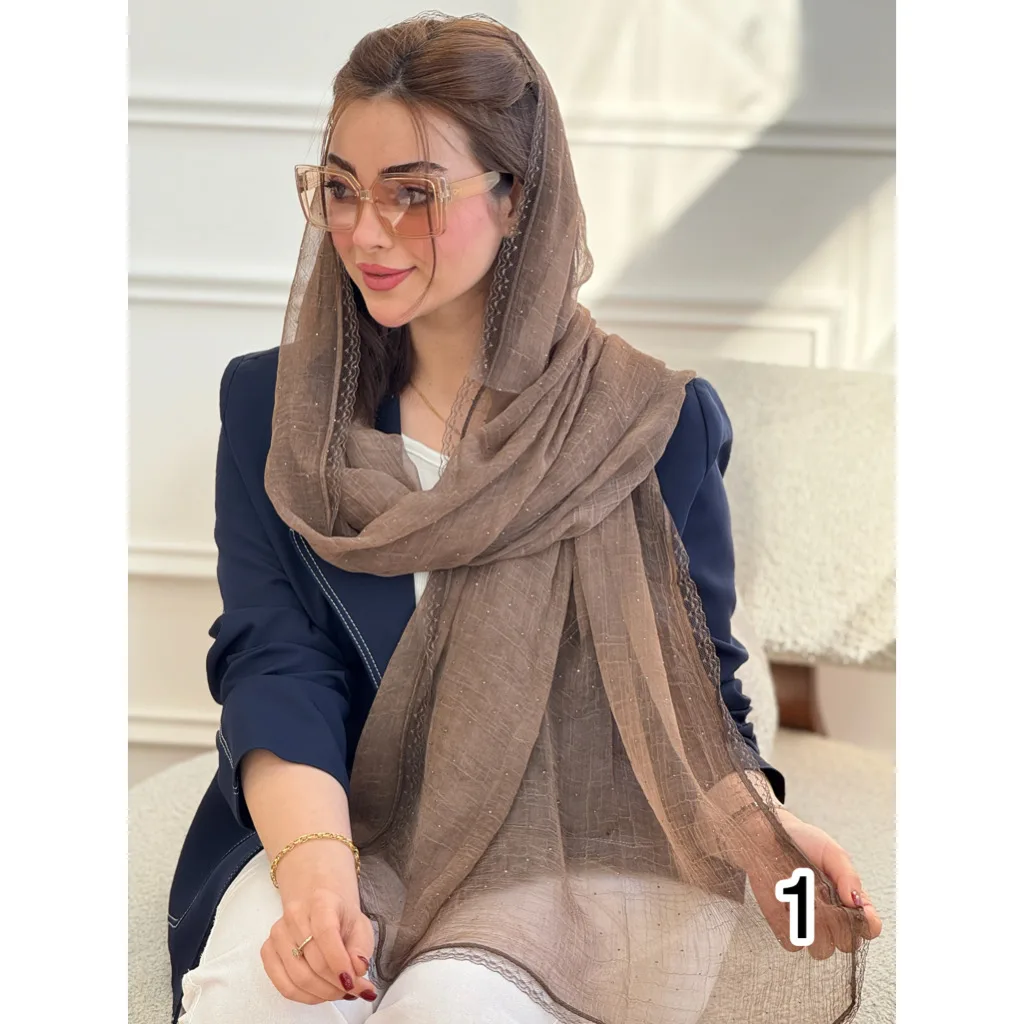 شال مجلسی حریر نگین دار حاشیه دانتل