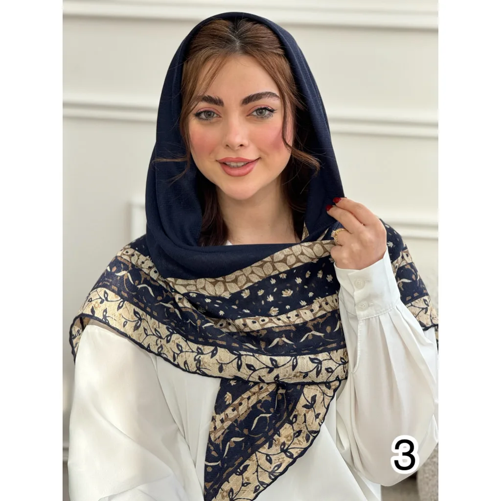 روسری نخی وسط ساده حاشیه برگ