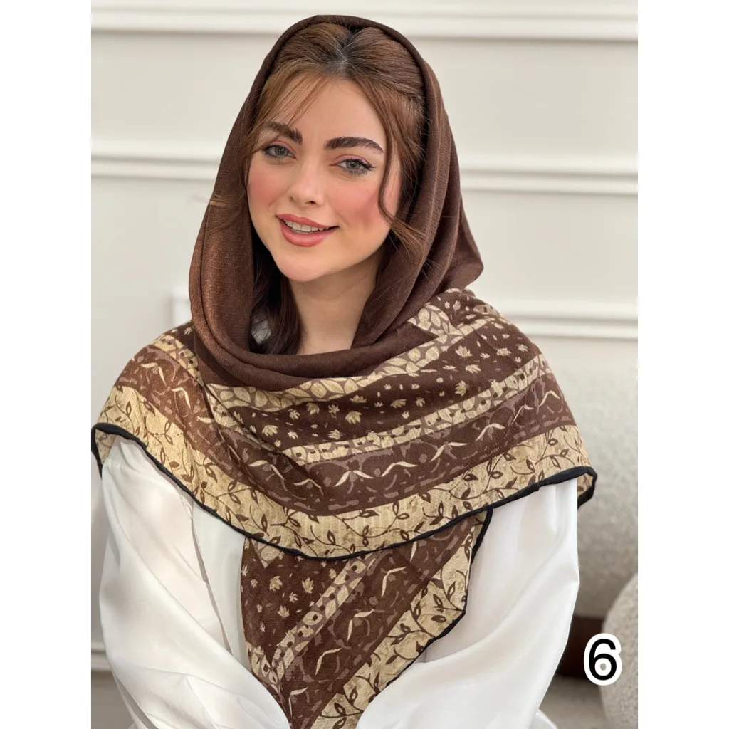 روسری نخی وسط ساده حاشیه برگ