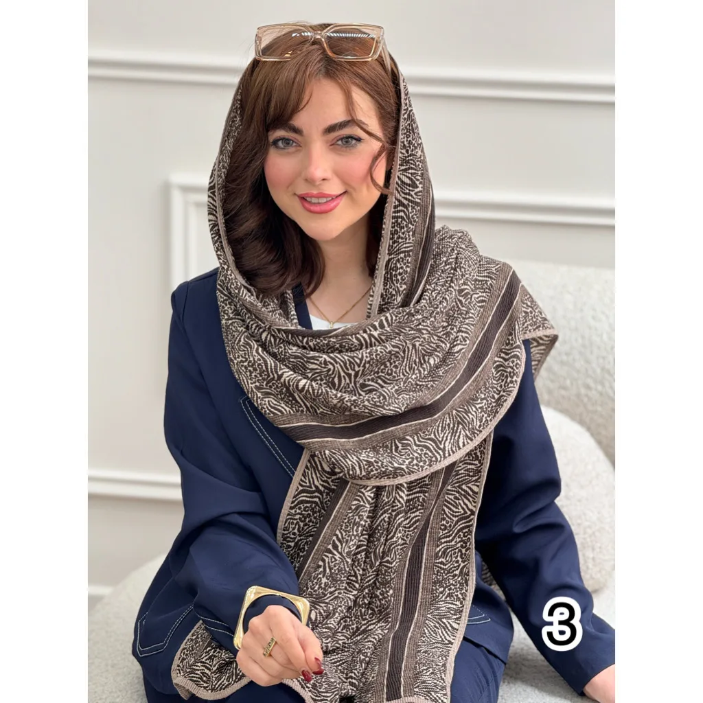 شال نخی پلیسه طرح بندی پلنگی