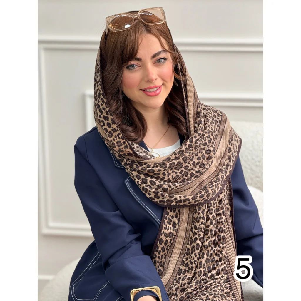 شال نخی پلیسه طرح بندی پلنگی