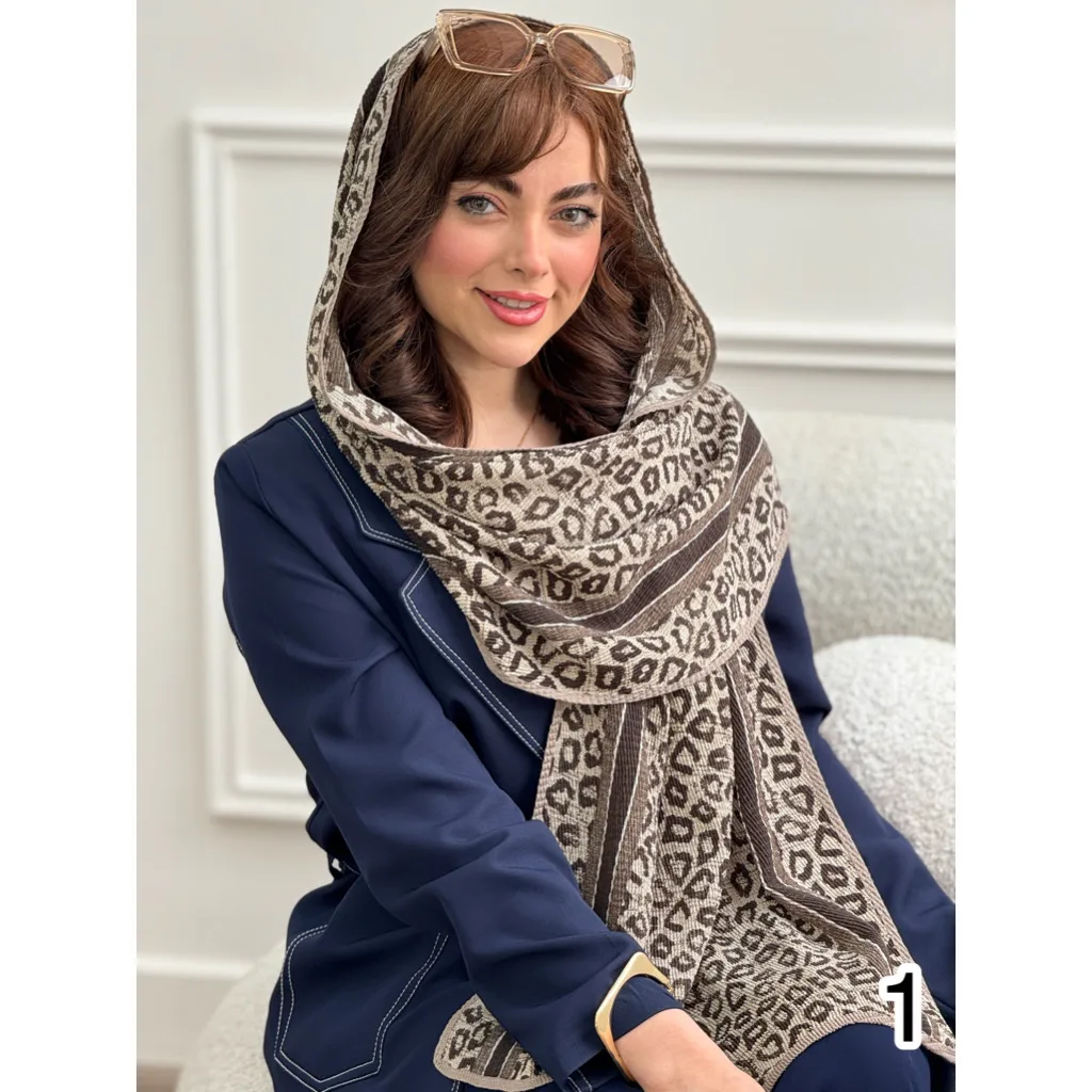 شال نخی پلیسه طرح بندی پلنگی