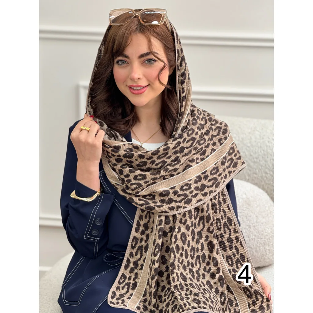 شال نخی پلیسه طرح بندی پلنگی