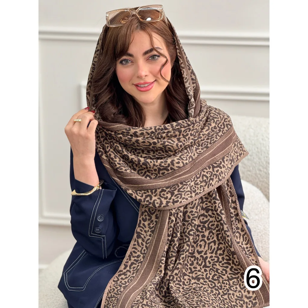 شال نخی پلیسه طرح بندی پلنگی