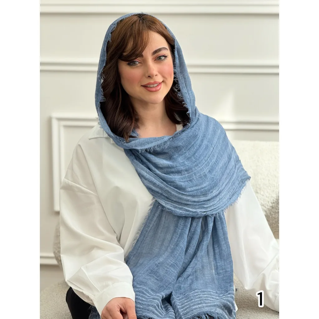 شال نخی کنفی دور ریش حاشیه خط دار