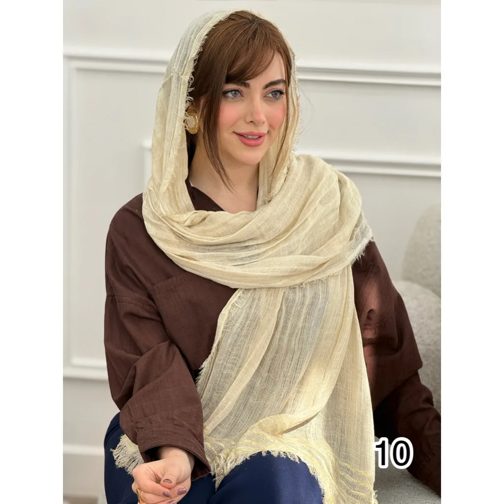 شال نخی کنفی دور ریش حاشیه خط دار