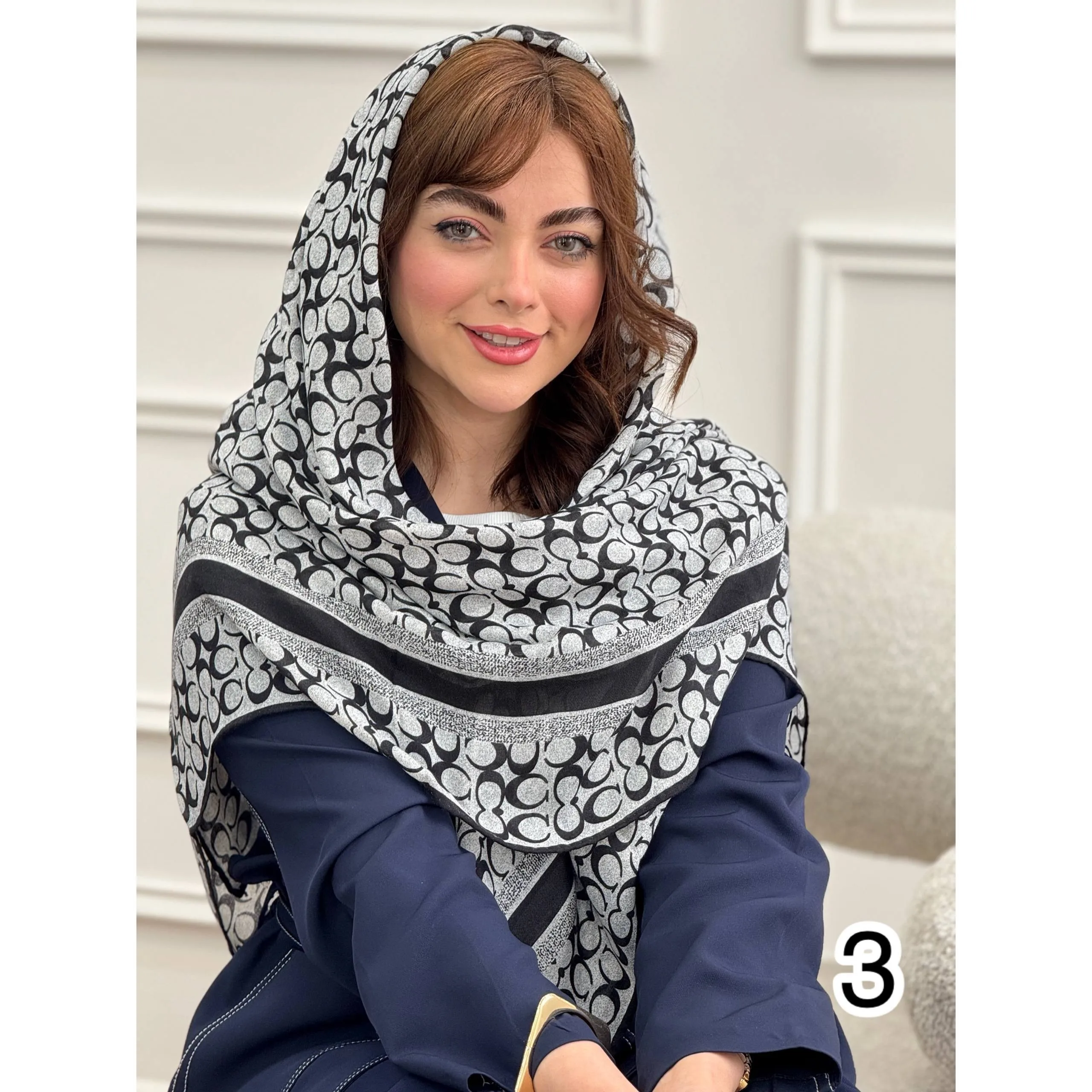 روسری نخی مشکی سفید