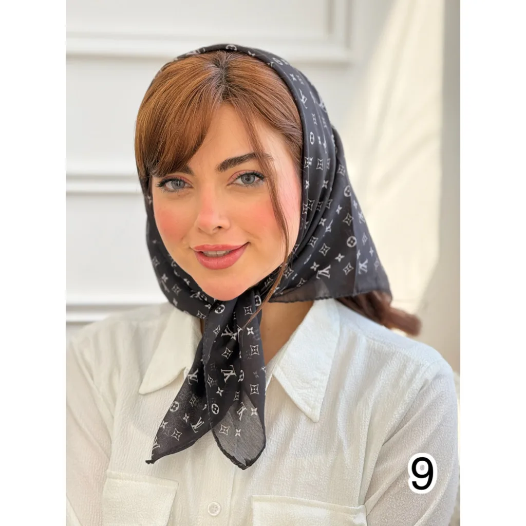 مینی اسکارف نخی طرح سفید و مشکی