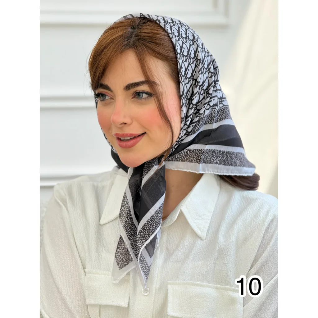 مینی اسکارف نخی طرح سفید و مشکی