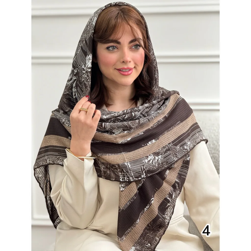 روسری نخ اسکالر طرحبندی قهوه ای