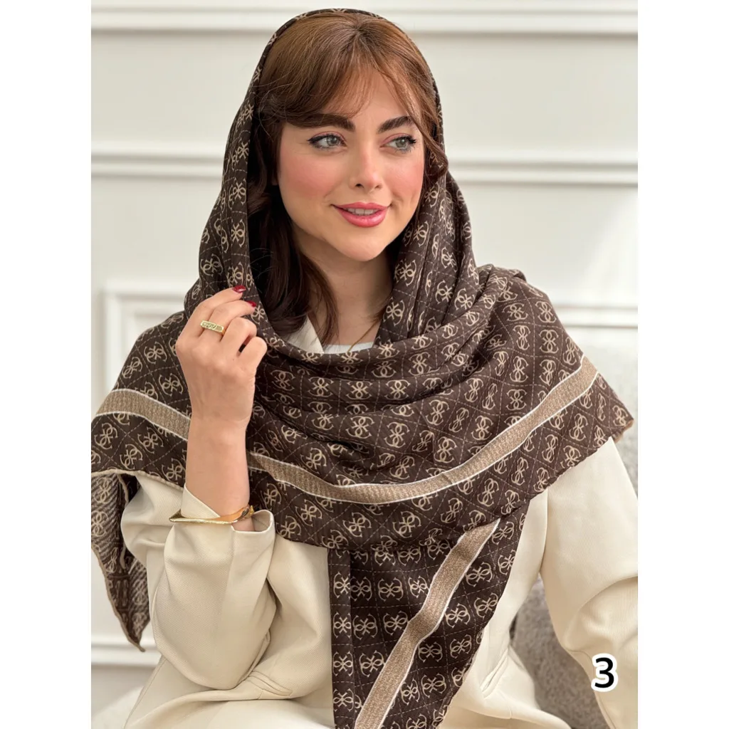 روسری نخ اسکالر طرحبندی قهوه ای