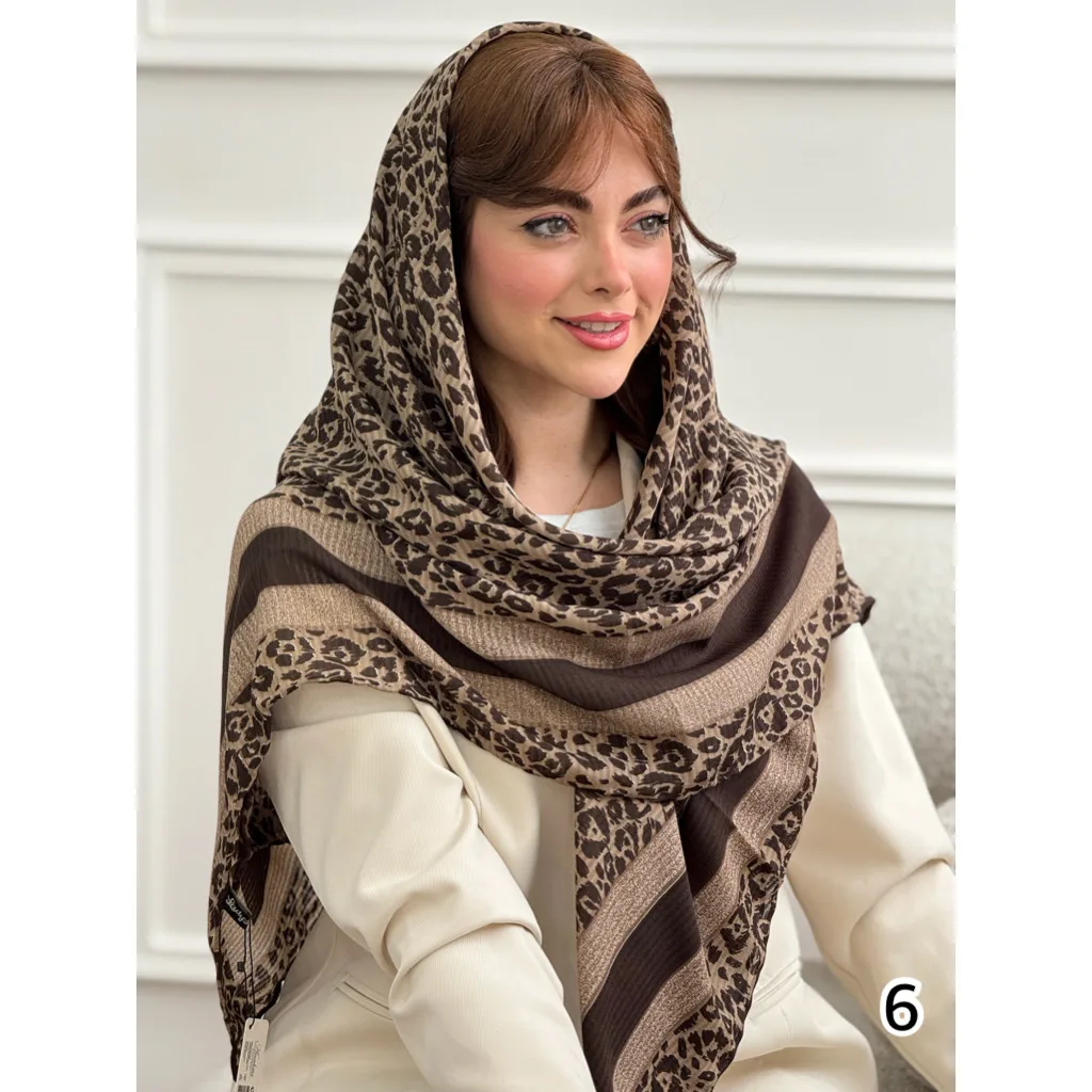 روسری نخ اسکالر طرحبندی قهوه ای
