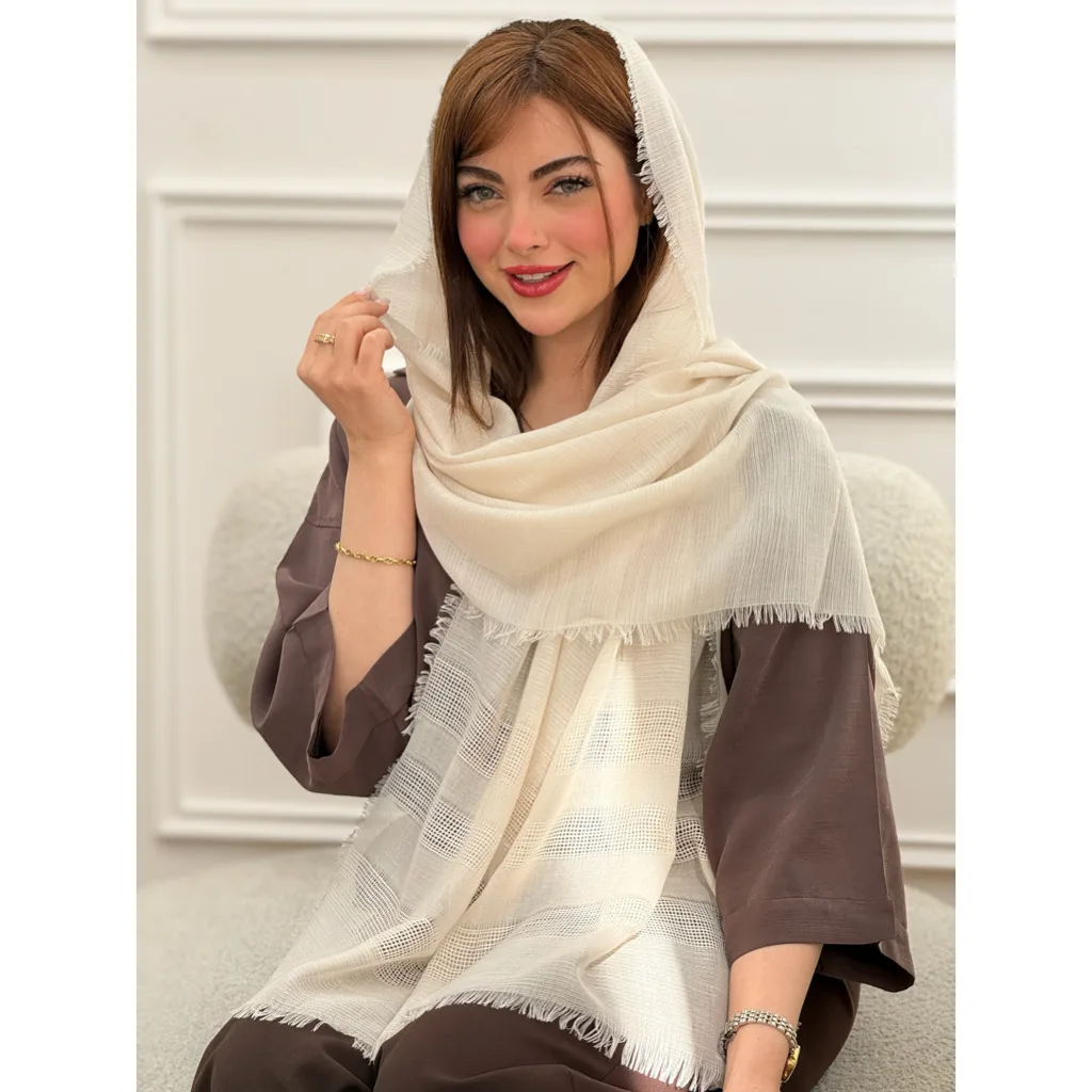 شال نخی ساده حاشیه حصیری دورریش