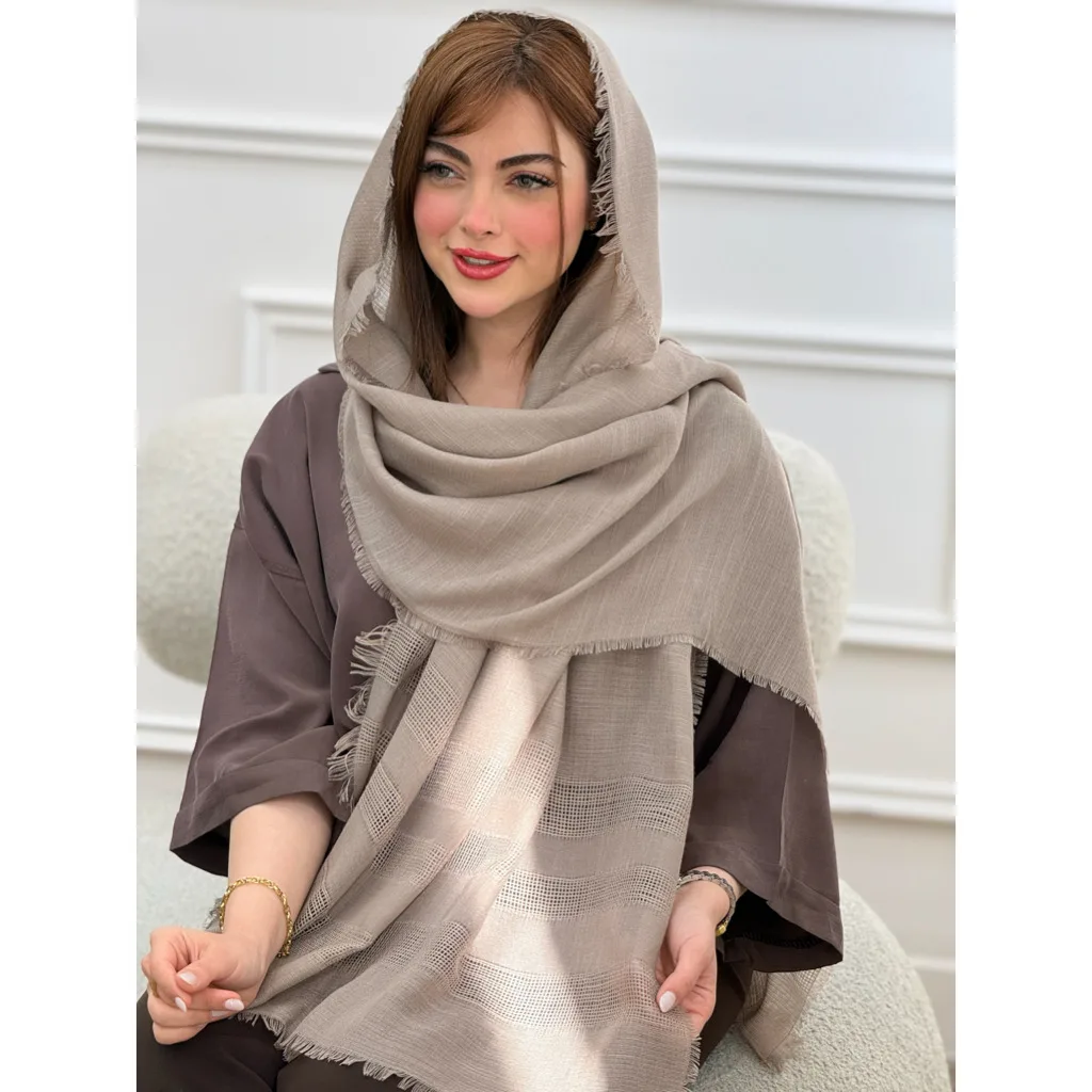شال نخی ساده حاشیه حصیری دورریش