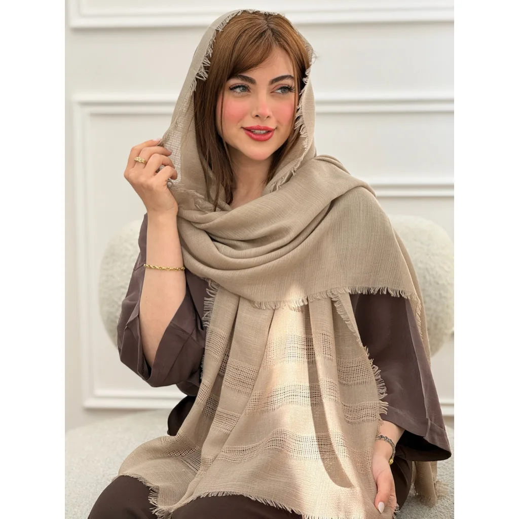شال نخی ساده حاشیه حصیری دورریش