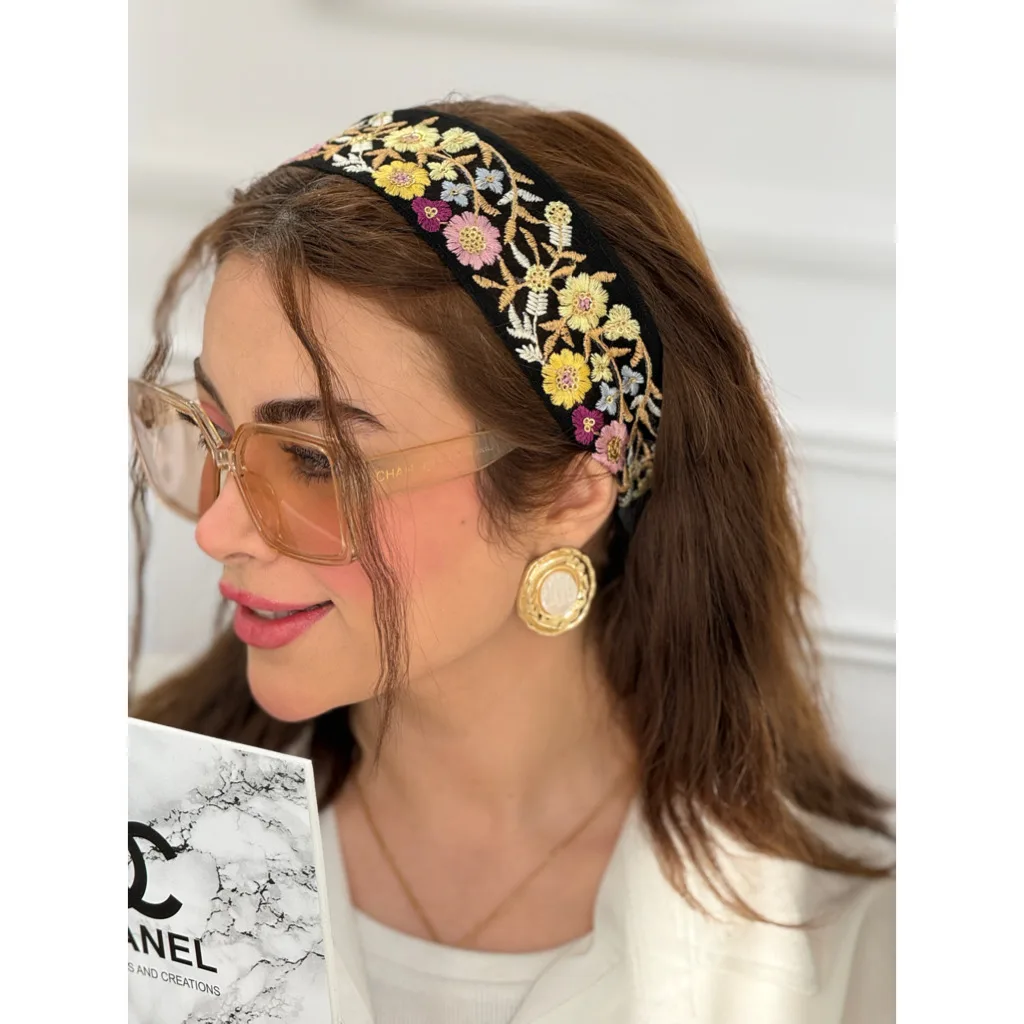 هدبند سوزندوزی شکوفه رنگی