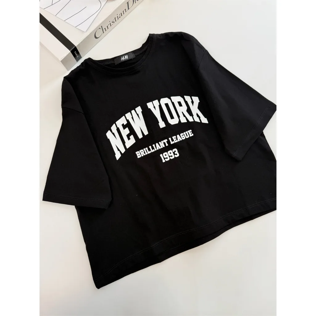 کراپ تیشرت نخ پنبه وارداتی New york