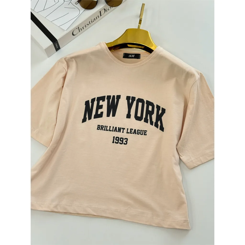 کراپ تیشرت نخ پنبه وارداتی New york