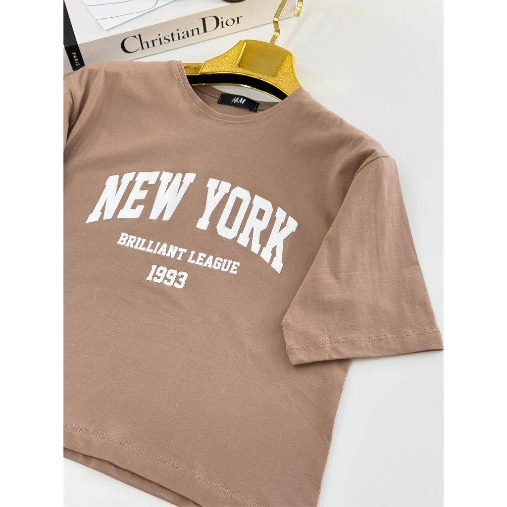 کراپ تیشرت نخ پنبه وارداتی New york