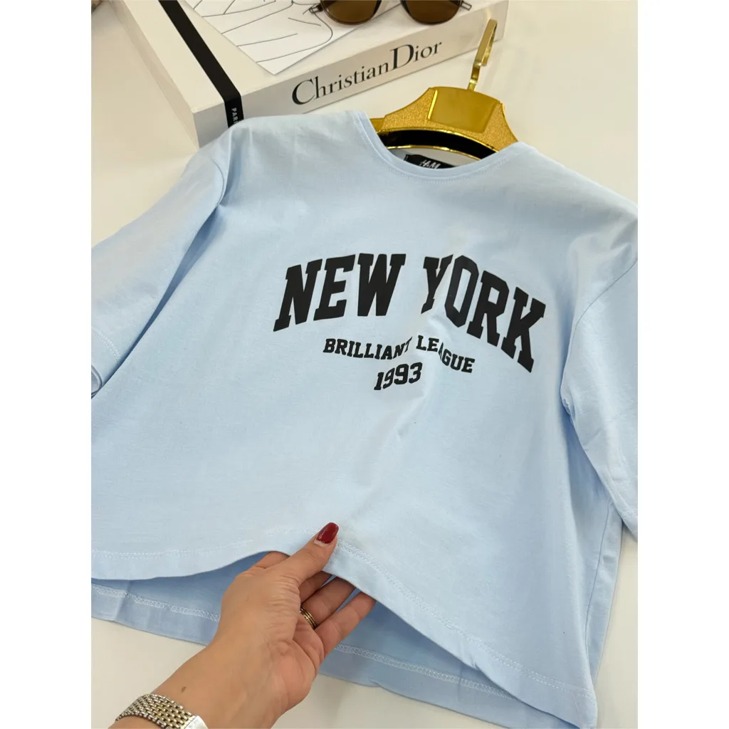 کراپ تیشرت نخ پنبه وارداتی New york