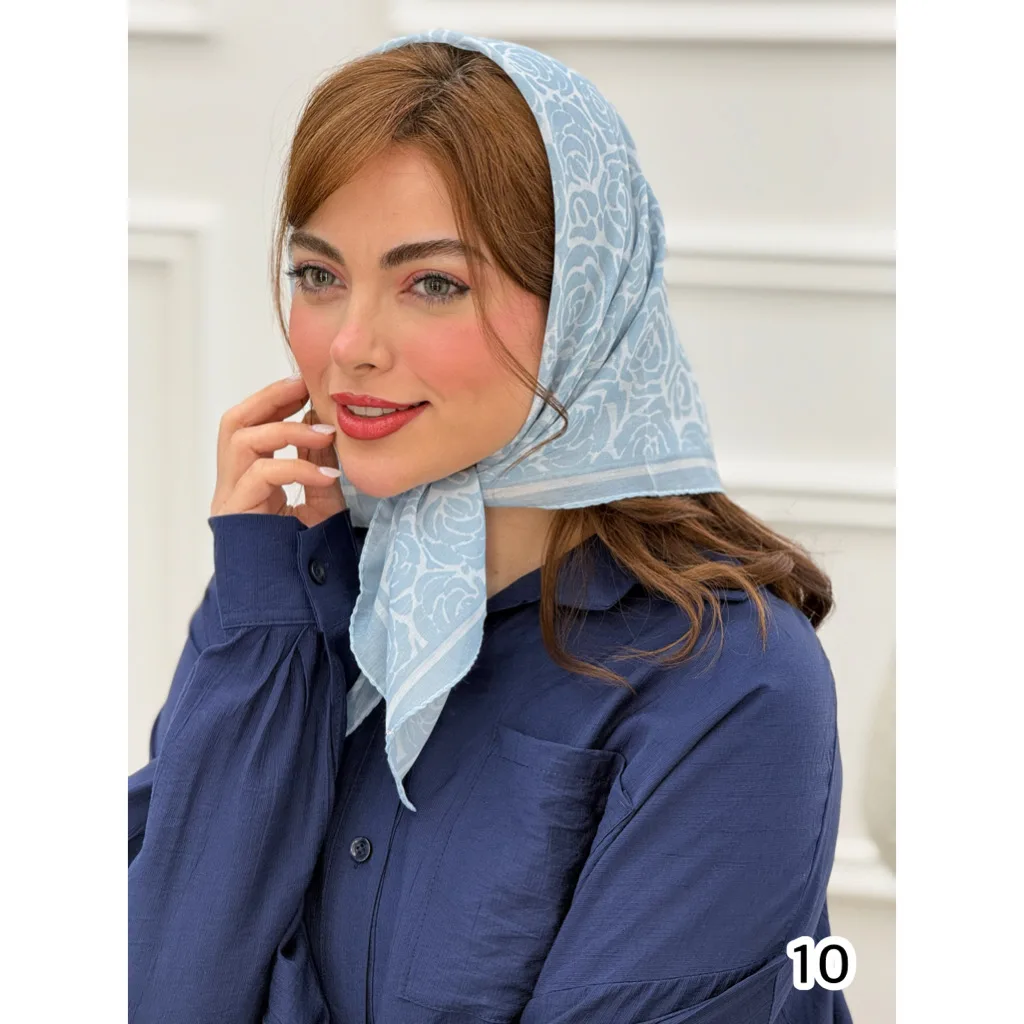 مینی اسکارف نخی طرحبندی آبی آسمونی