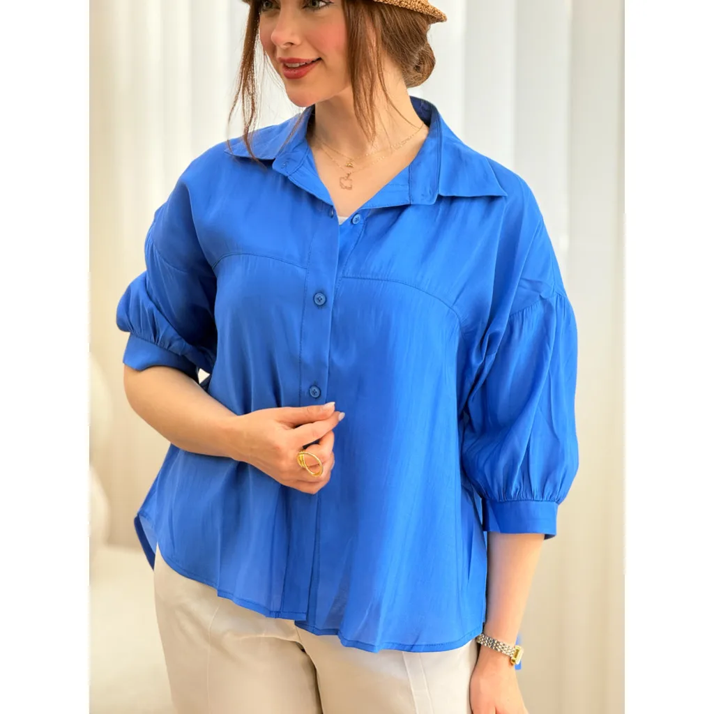 شومیز زنانه نخی آستین چیندار