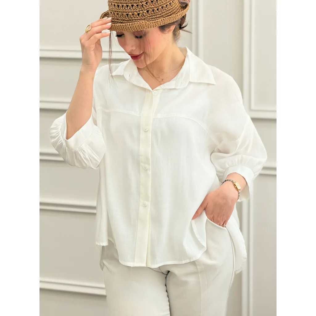 شومیز زنانه نخی آستین چیندار