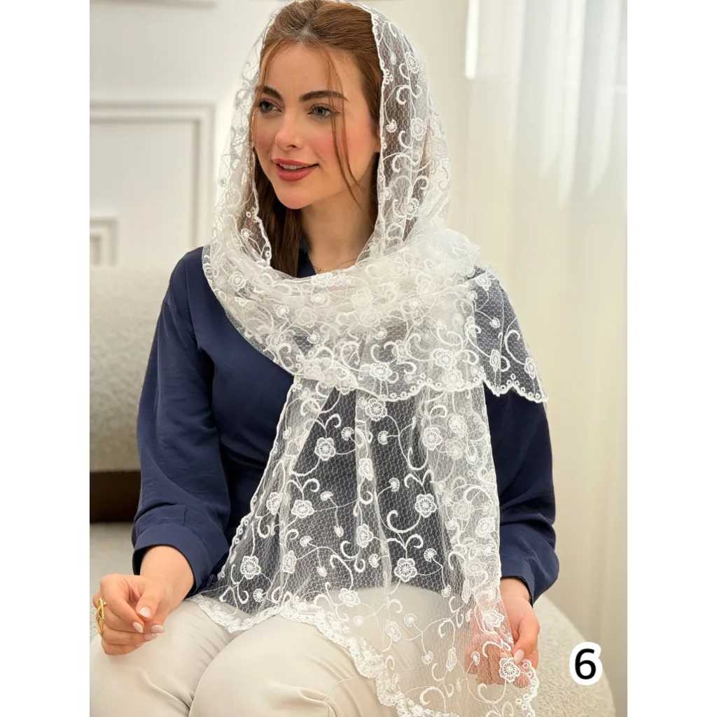 شال تور سفید گلدوزی