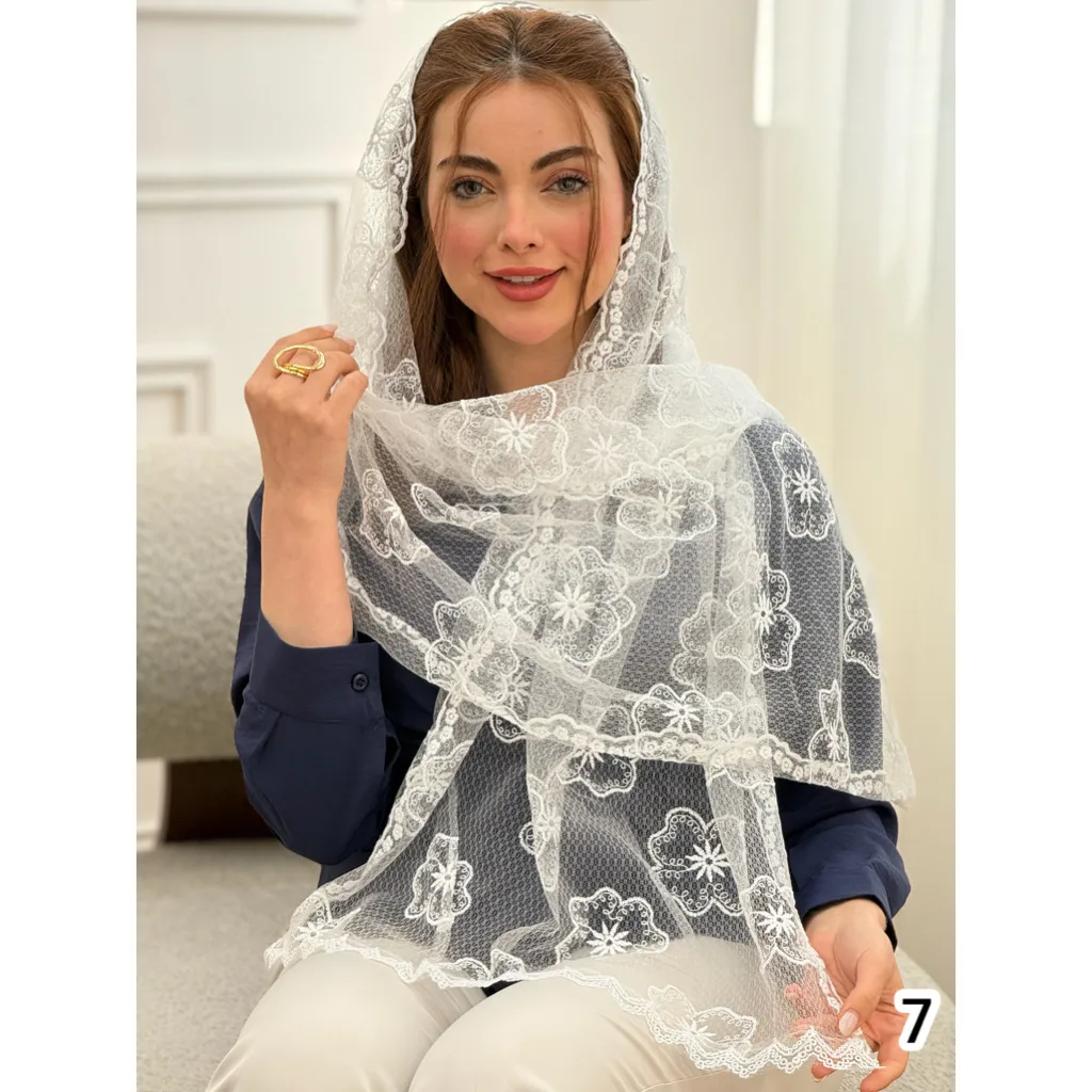 شال تور سفید گلدوزی