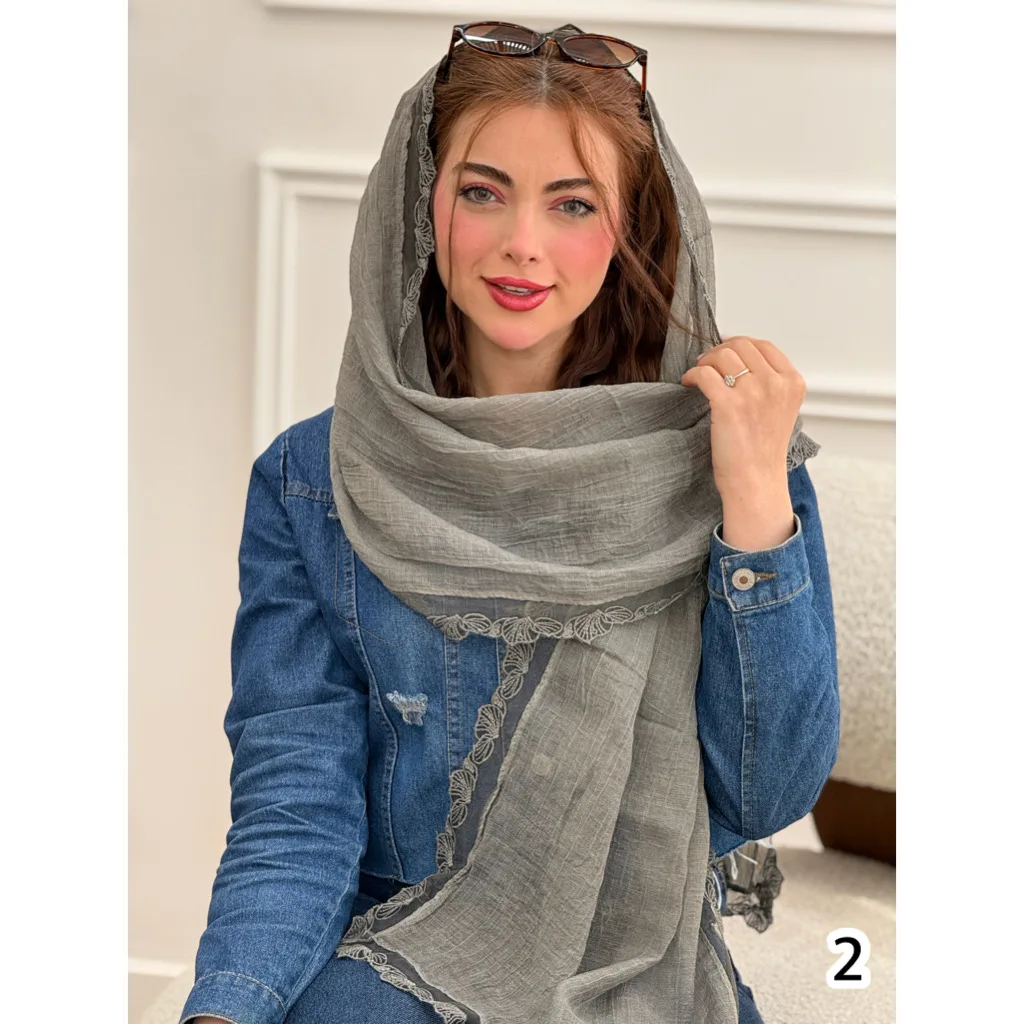 شال حریرنخ مجلسی حاشیه دانتل برگ