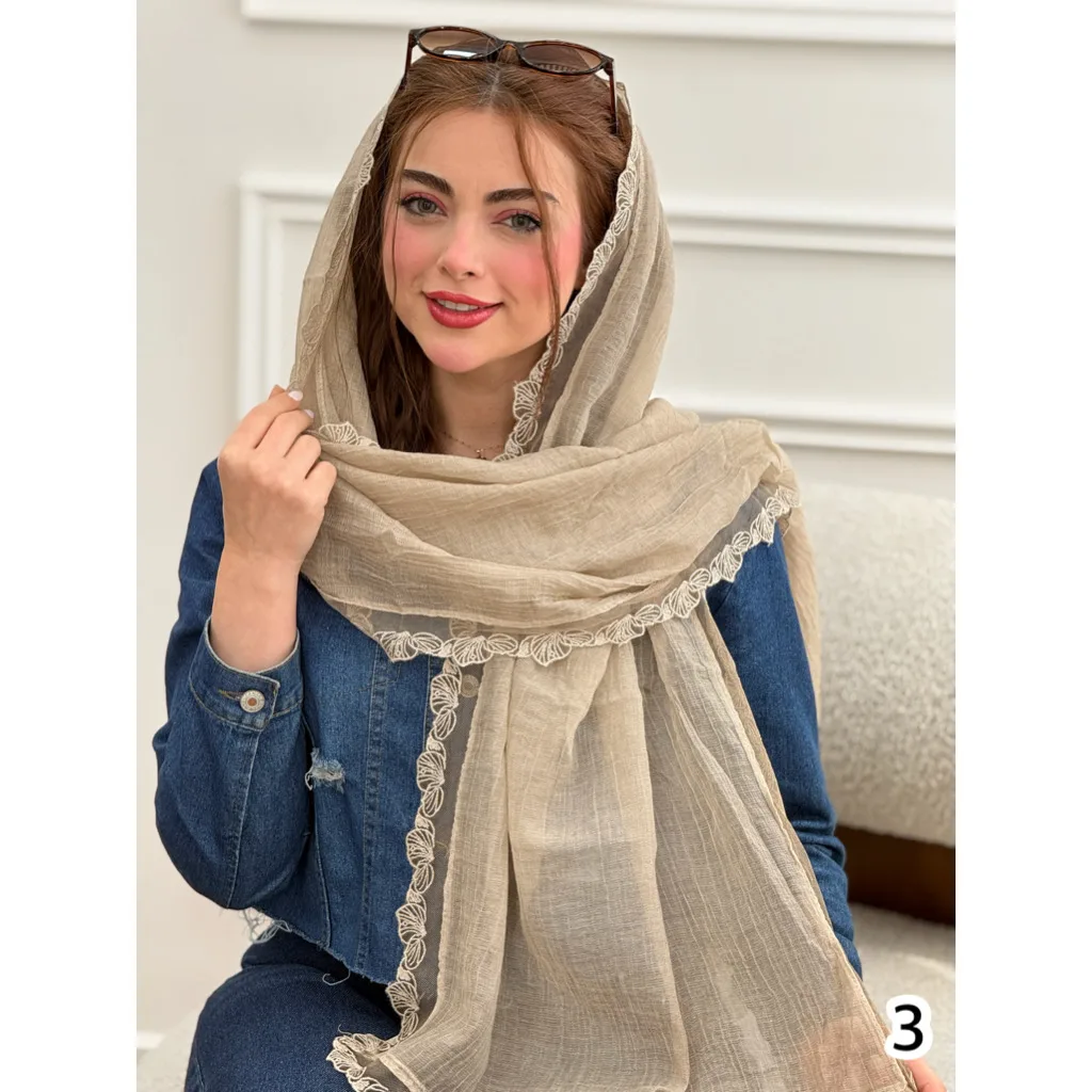 شال حریرنخ مجلسی حاشیه دانتل برگ