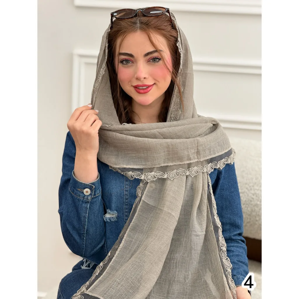 شال حریرنخ مجلسی حاشیه دانتل برگ