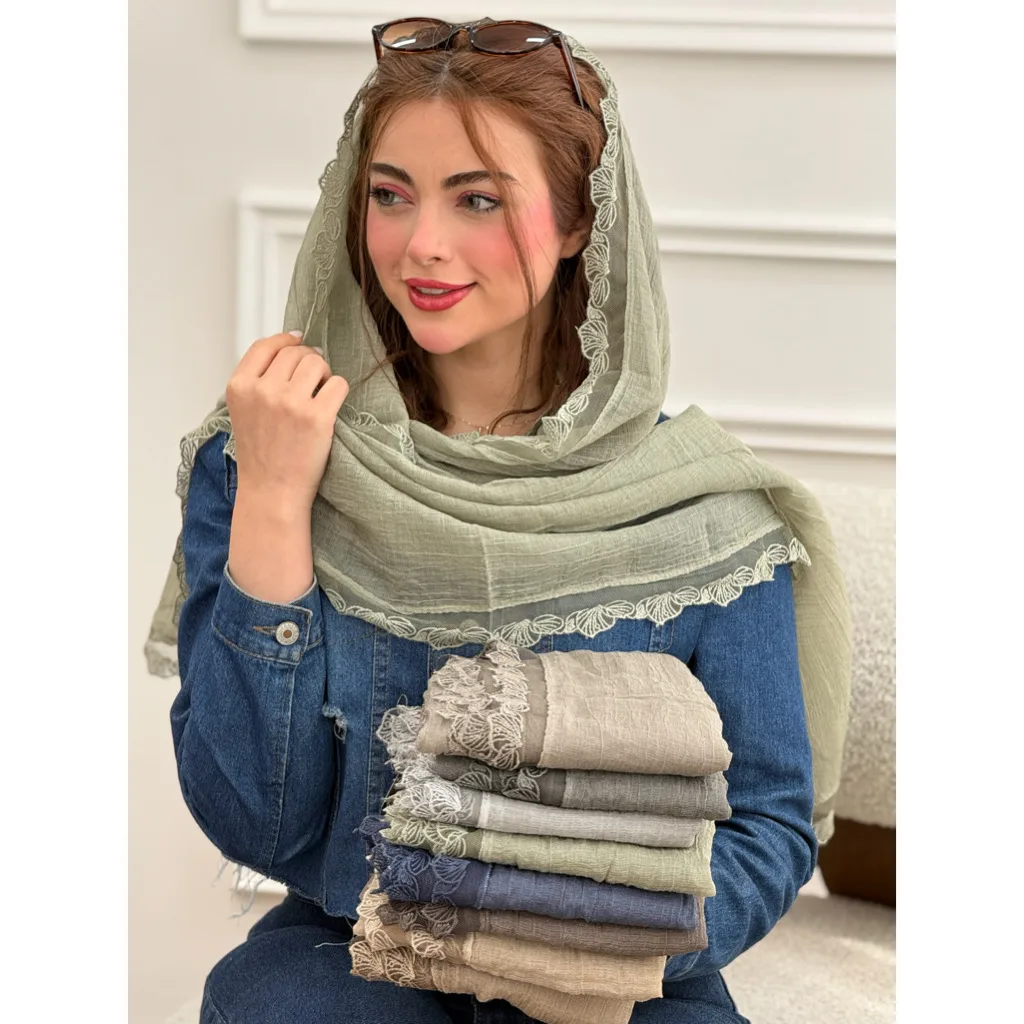 شال حریرنخ مجلسی حاشیه دانتل برگ