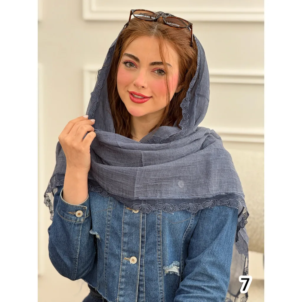 شال حریرنخ مجلسی حاشیه دانتل برگ